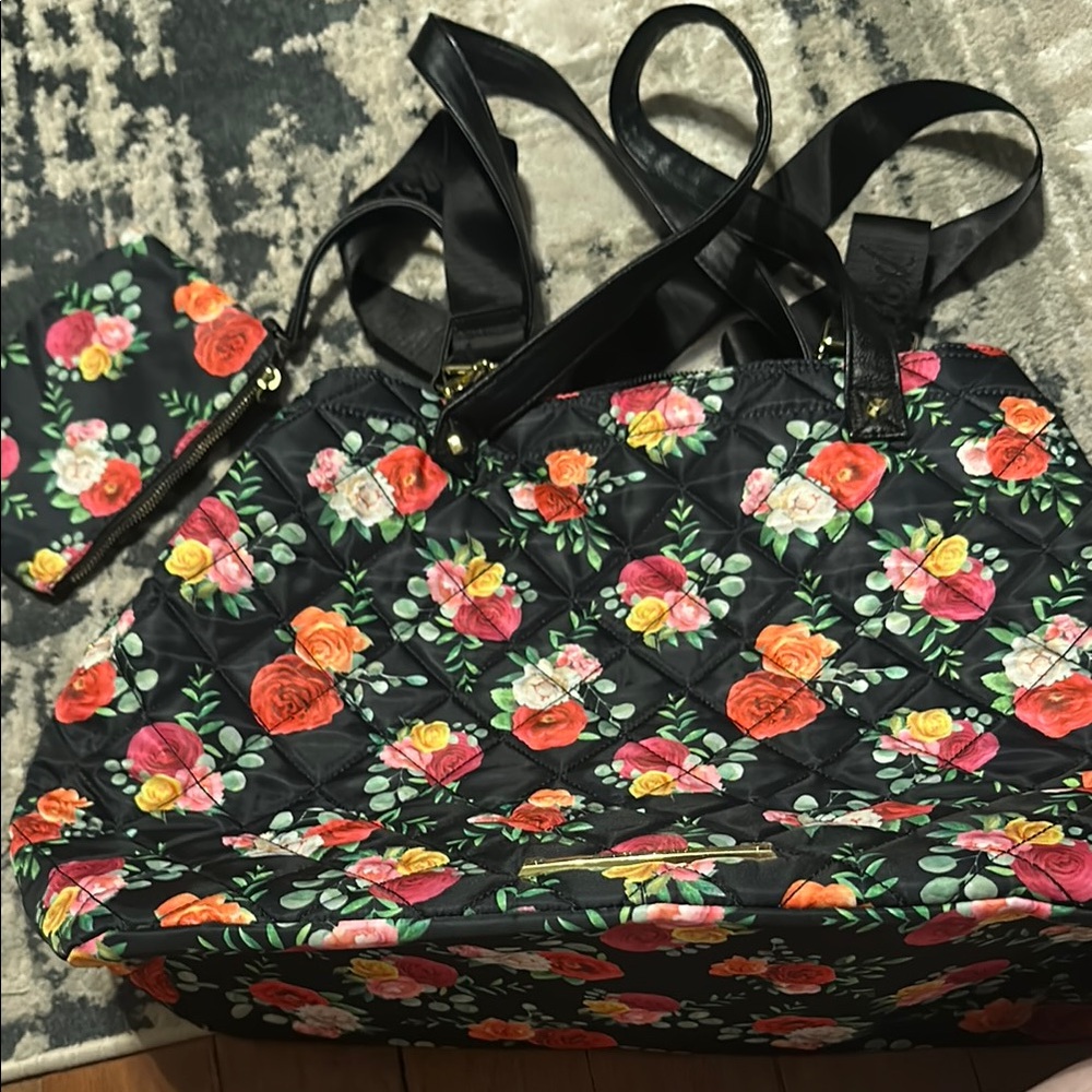 Betsey Johnson Floral Quilted Weekender Bag with small zippered pouch